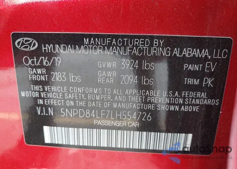 2020 Hyundai Elantra Sel from USA, damaged, VIN 5NPD84LF7LH554726